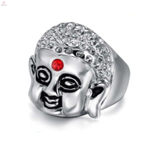 Stainless steel crystal silver buddha rings,silver buddhist jewellery